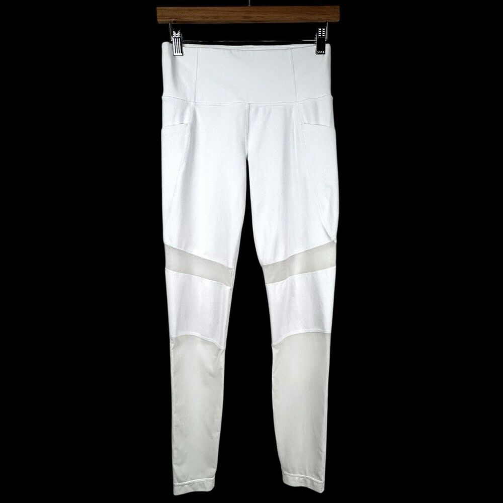 Athleta Meshblock Pocket Pura Tight Leggings Womens S White Mesh Yoga Gym Lounge